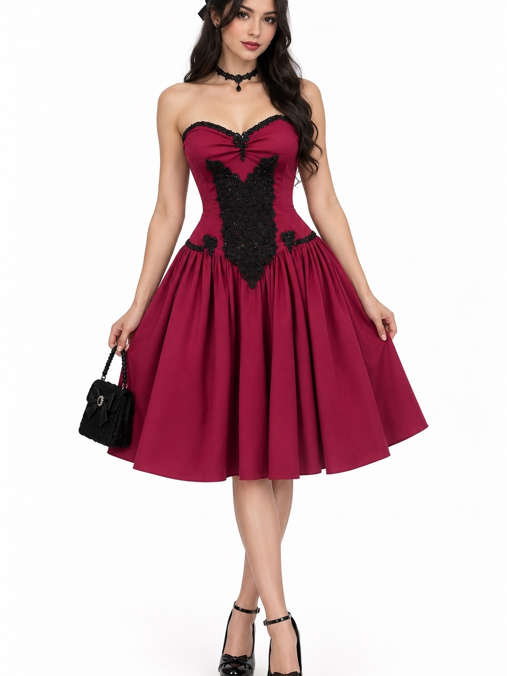 Gothic Princess Red Velvet Mini Dress (handmade)